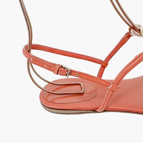 Gucci Interlocking GG Heart T-Strap Flat Sandals EU 37 US 7 Coral Pink Leather - Picture 12 of 12